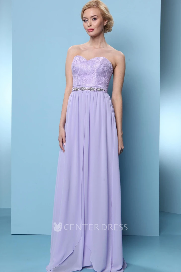 Floor-Length Appliqued Sweetheart Sleeveless Chiffon Bridesmaid Dress