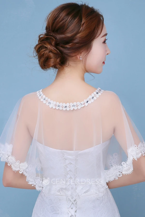 New White Lace Crystal Round Neck Cape-style Shawl