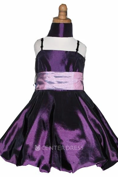 Straps Tea-Length Cap-Sleeve Beaded Flower Girl Dress