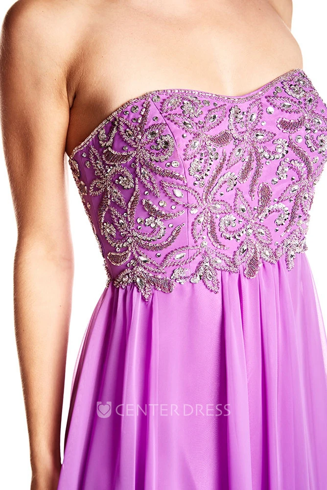 Beaded Strapless Chiffon Prom Dress With Brush Train