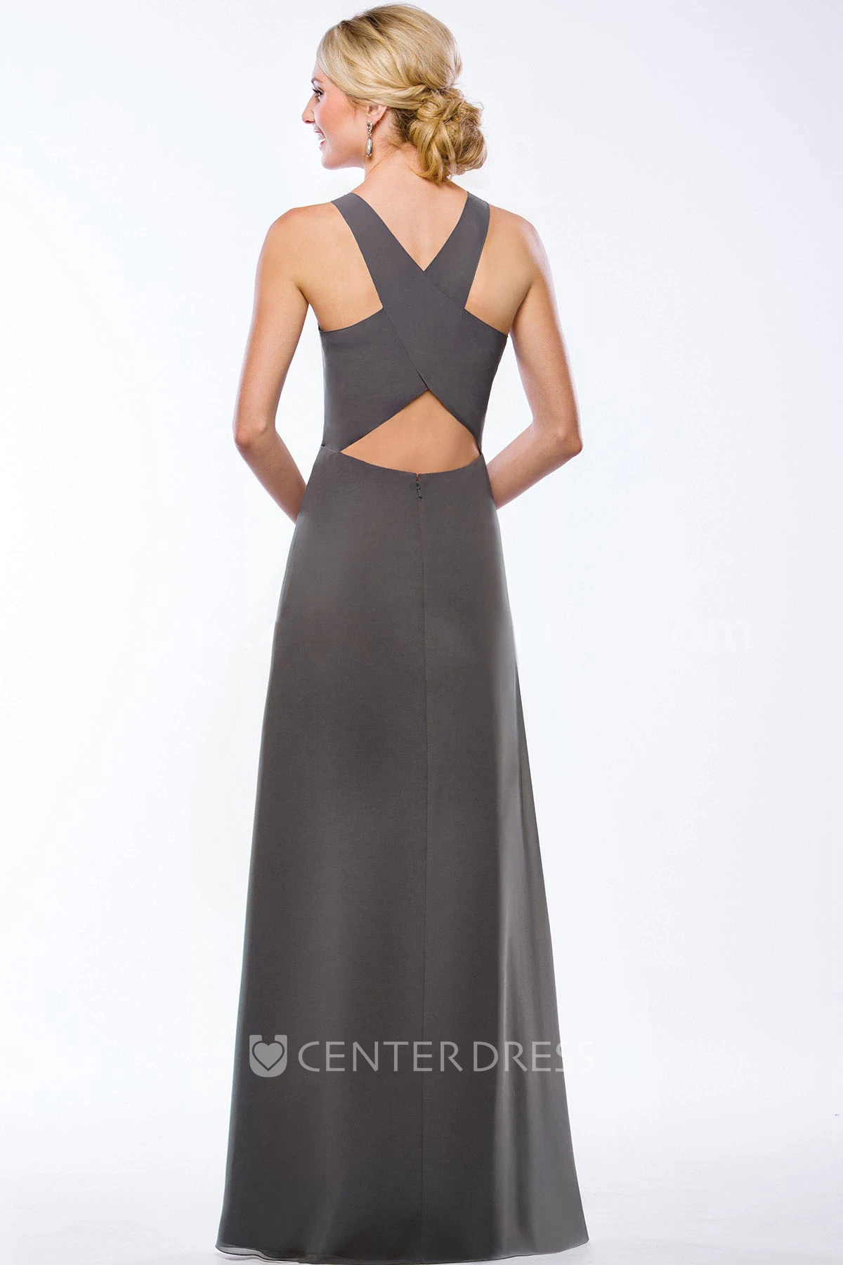 Sleeveless A-Line Floor-Length Gown With Keyhole Back