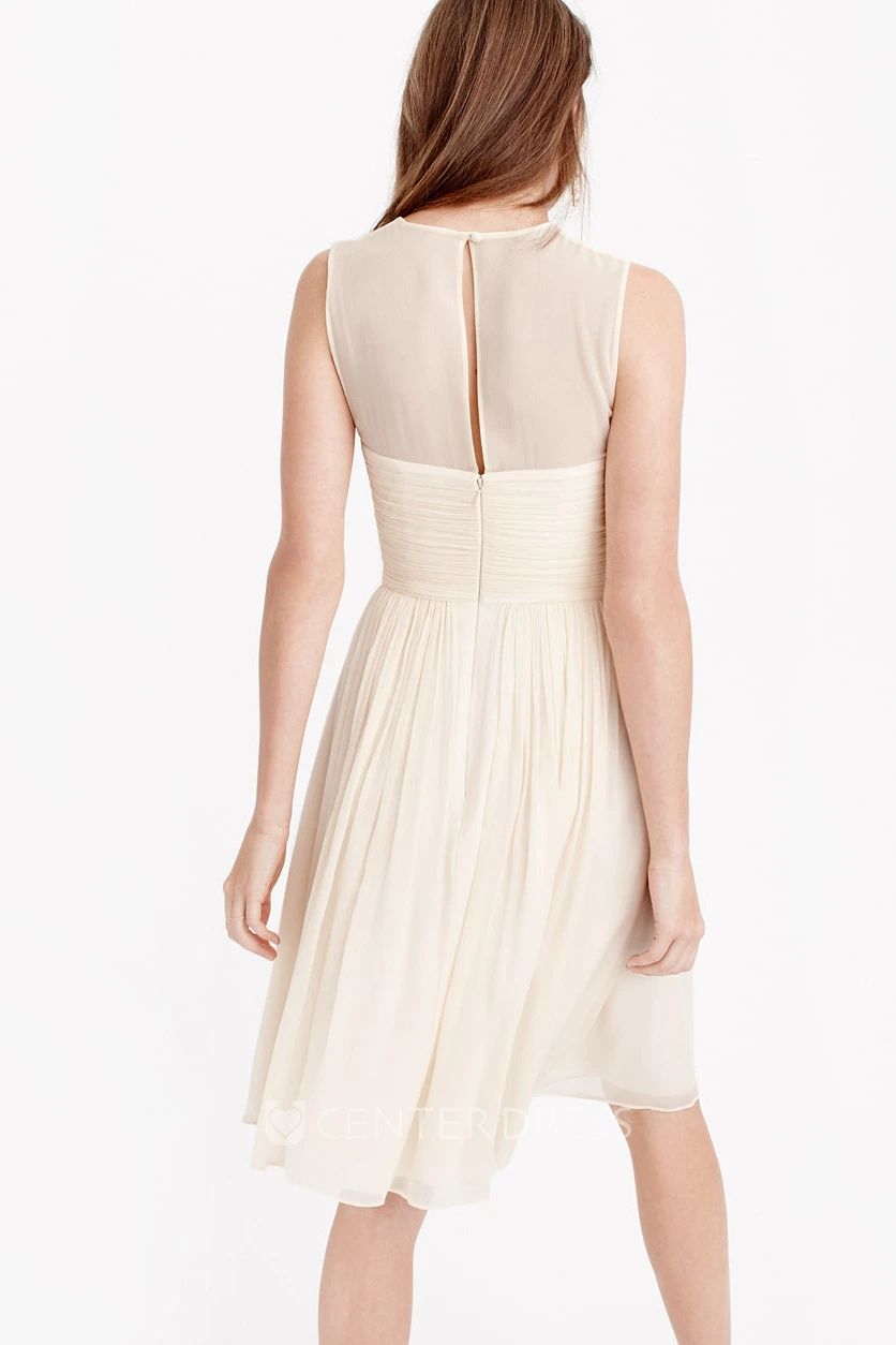 Knee-Length Sleeveless Scoop Neck Criss-Cross Chiffon Bridesmaid Dress