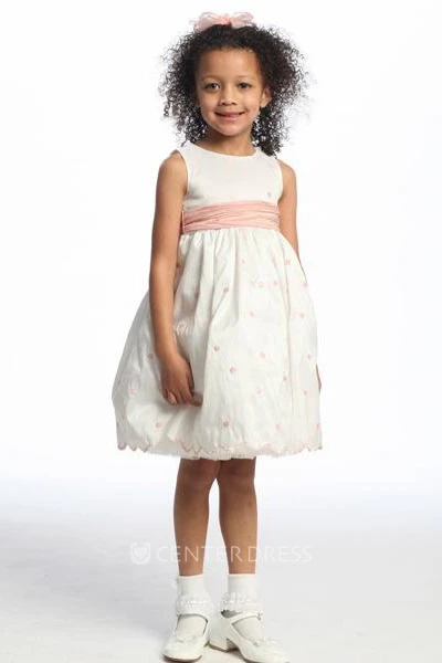 Tea-Length Embroideried Floral Taffeta Flower Girl Dress