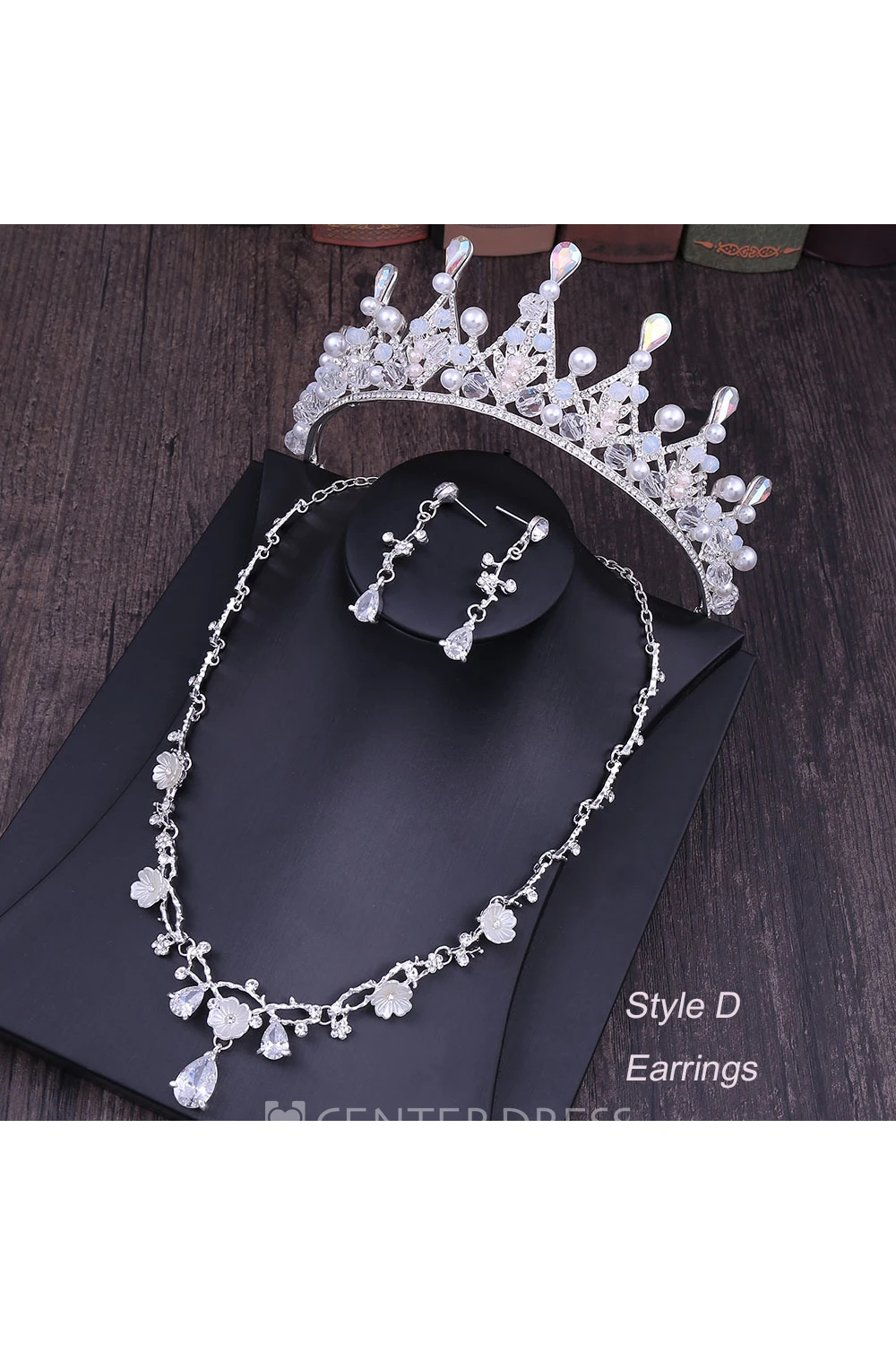Bridal Accessory-Crown Necklace Earrings/Earclips Set