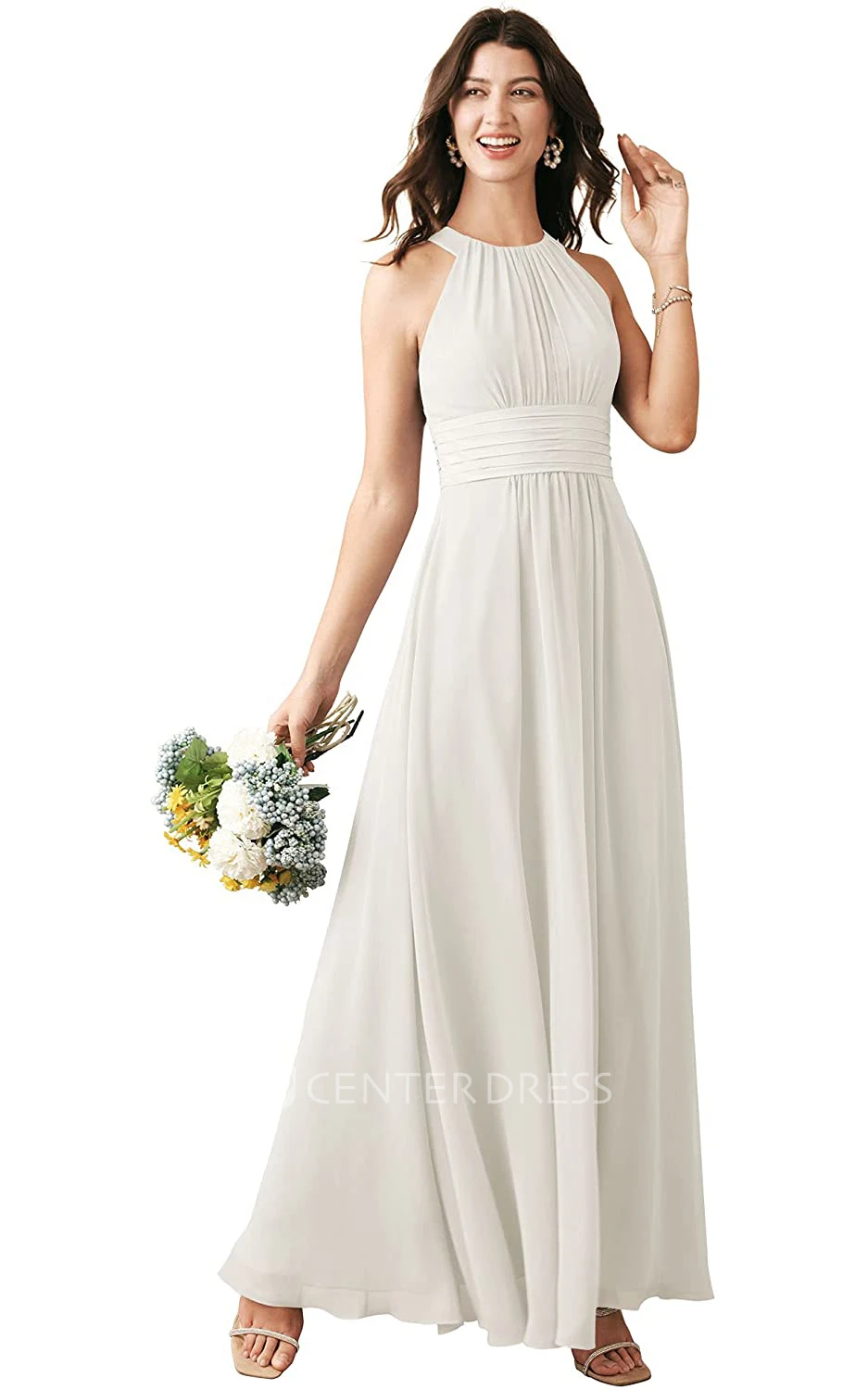 Chiffon Ankle-length Halter A Line Sleeveless Bridesmaid Dress With Ruching