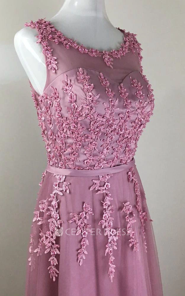 Scoop Sleeveless Lace Appliques A-line Dress