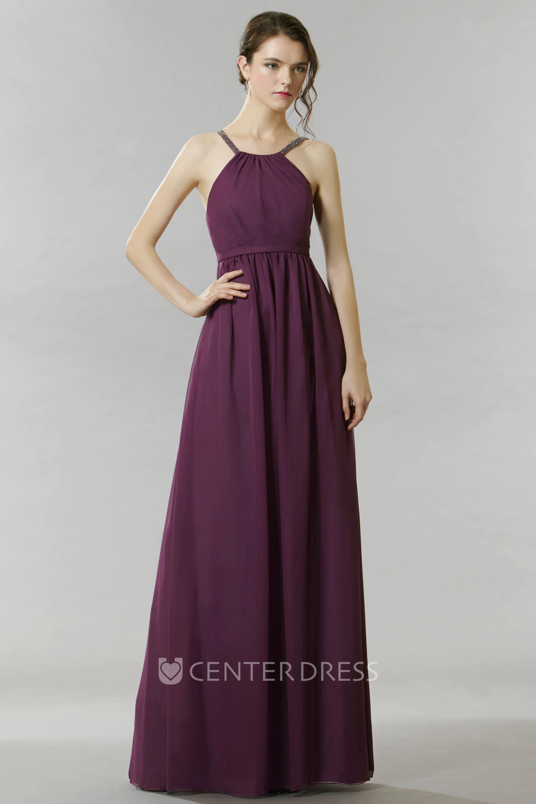 Sleeveless Halter Chiffon Bridesmaid Dress