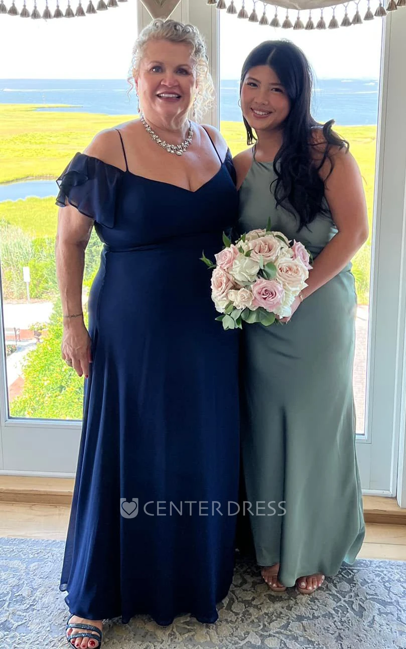 Simple A-Line Chiffon Off-the-shoulder Mother Of The Bride Dress With Open Back