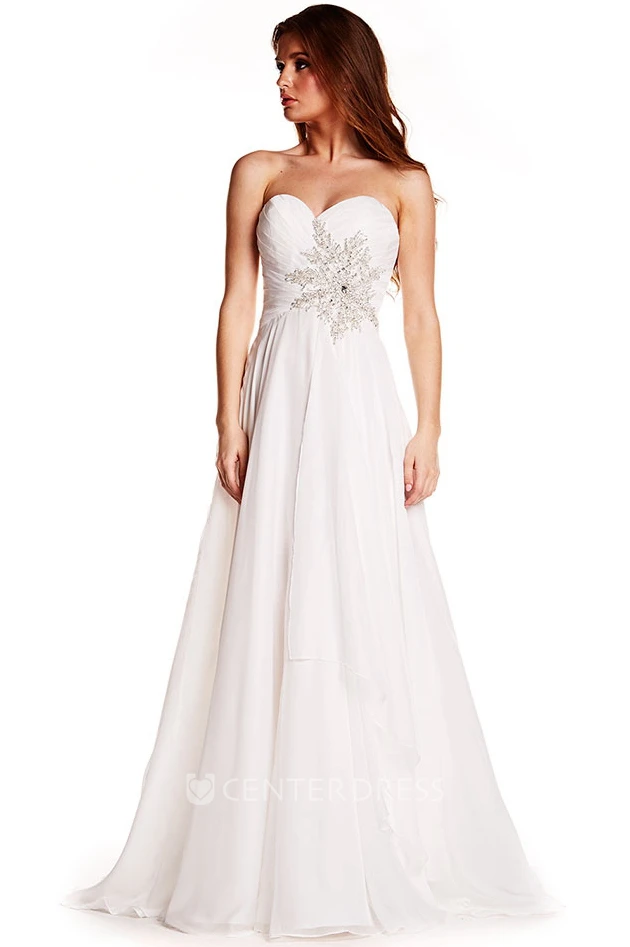 A-Line Sweetheart Appliqued Sleeveless Chiffon Prom Dress