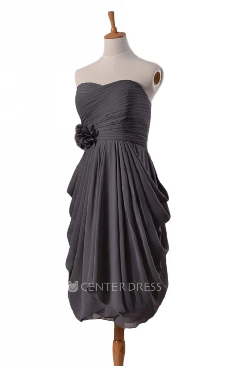 Modest Casual A-Line Sweetheart Strapless Ruched Short Prom Party Dress