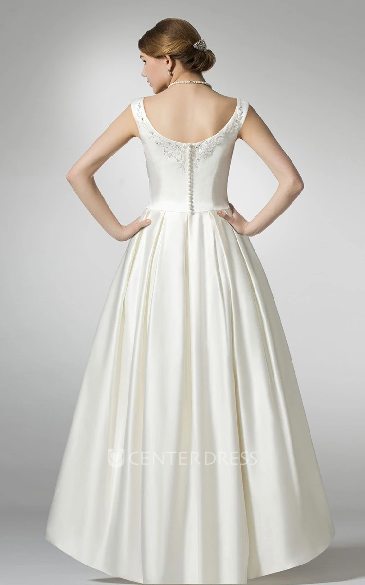 Vintage Sleeveless High Low Satin Wedding Gown With Straps