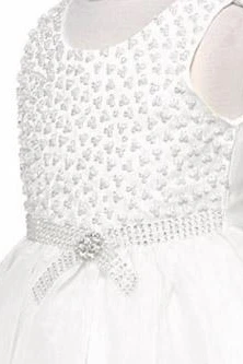 Tea-Length Cap-Sleeve Beaded Organza&Satin Flower Girl Dress With Cape