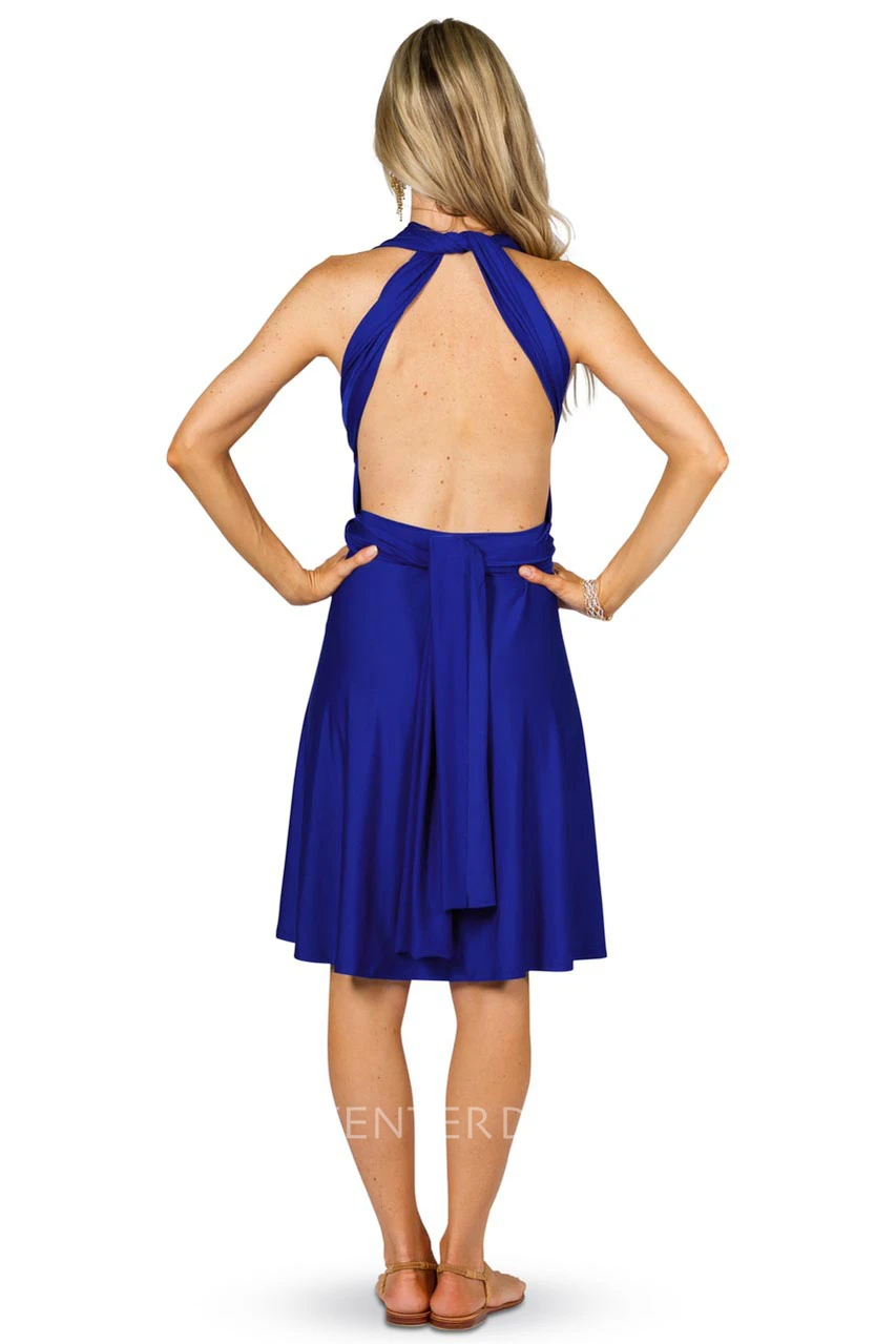 Knee-Length Sleeveless Halter Chiffon Convertible Bridesmaid Dress With Straps