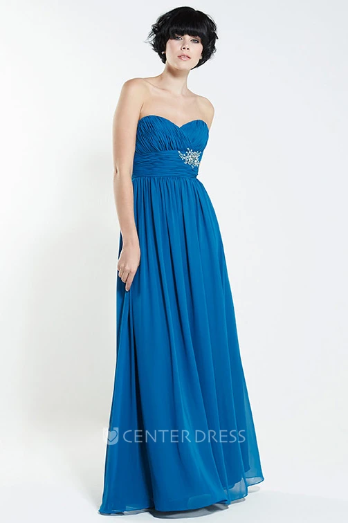 Floor-Length Sweetheart Ruched Sleeveless Chiffon Bridesmaid Dress With Broach