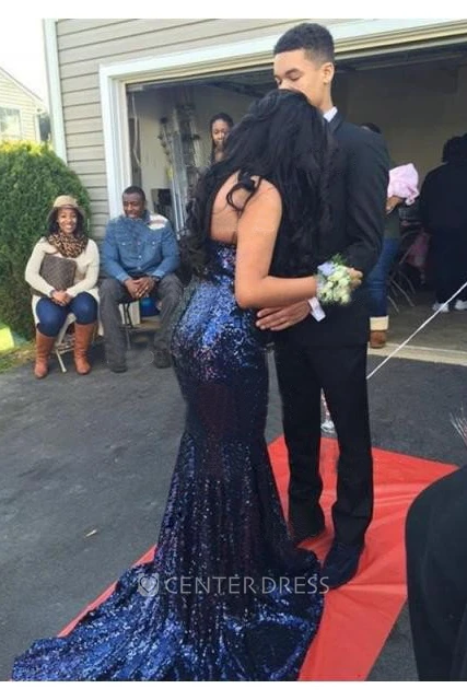 Sleeveless Sweep Brush Train Mermaid Trumpet Sweetheart Sequins Dress