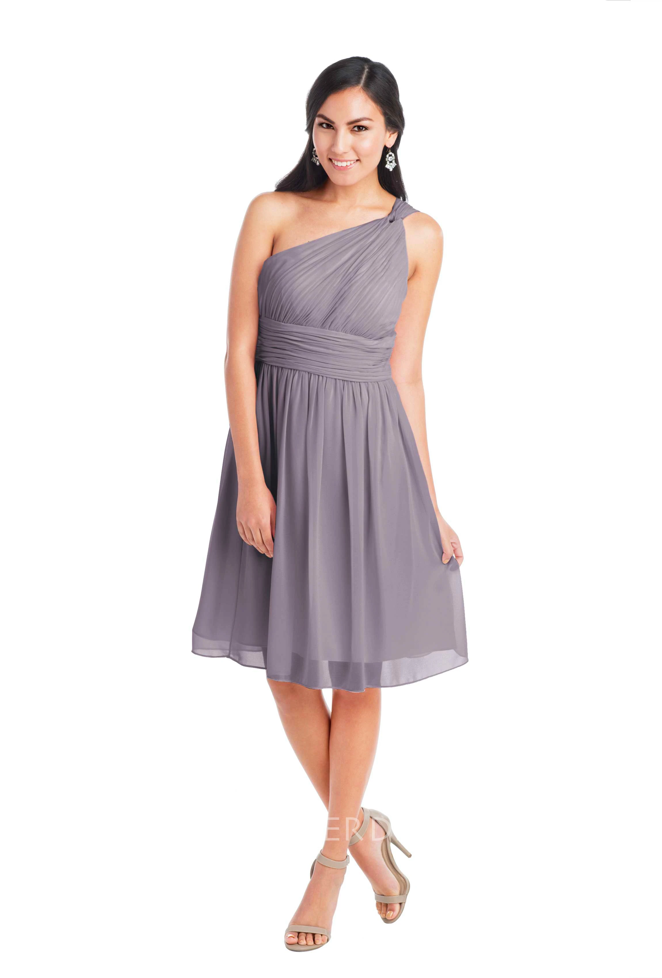 Knee-Length Sleeveless One-Shoulder Ruched Chiffon Muti-Color Convertible Bridesmaid Dress With Straps