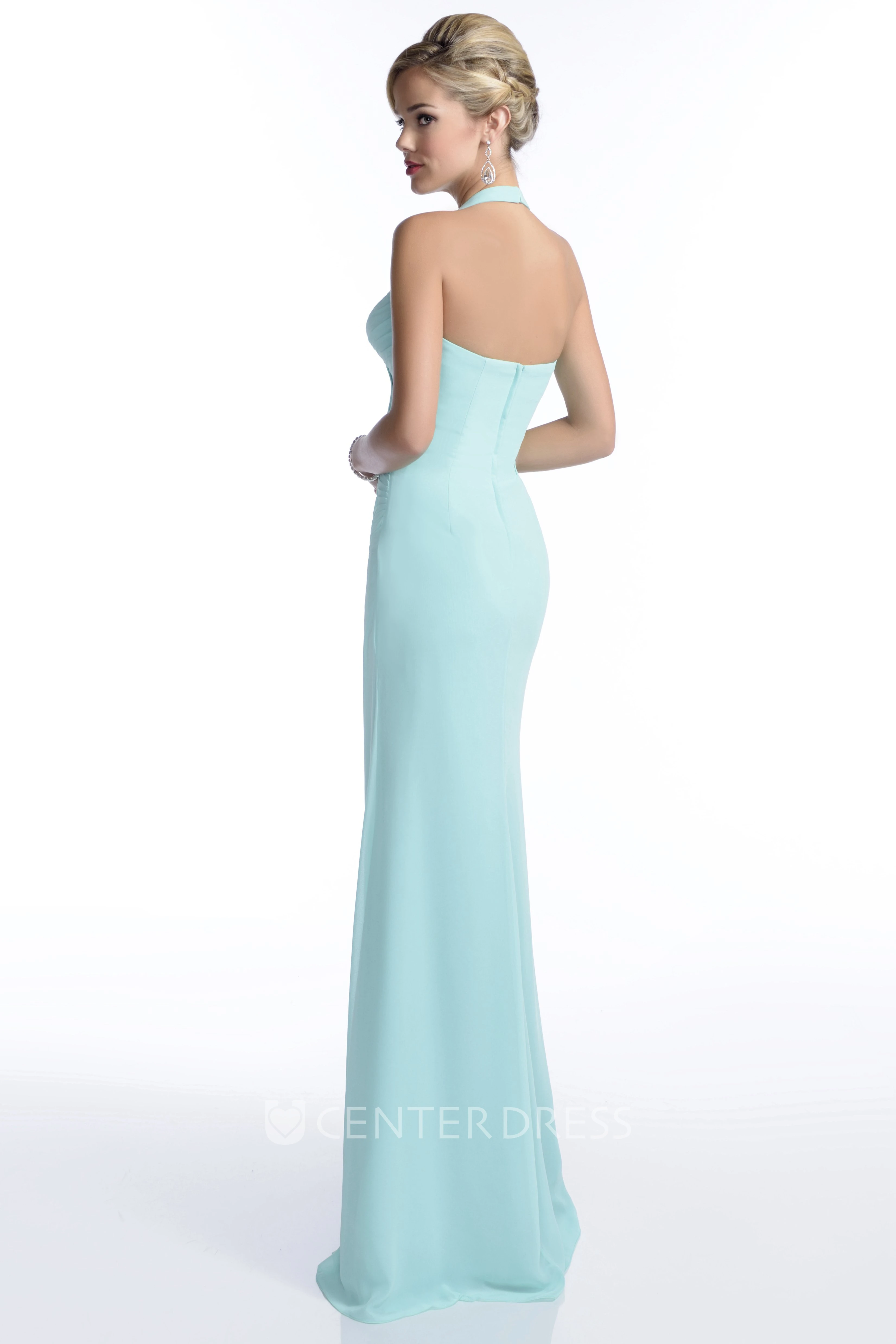 Halter Sheath Sweetheart Chiffon Bridesmaid Dress With Ruched Bodice