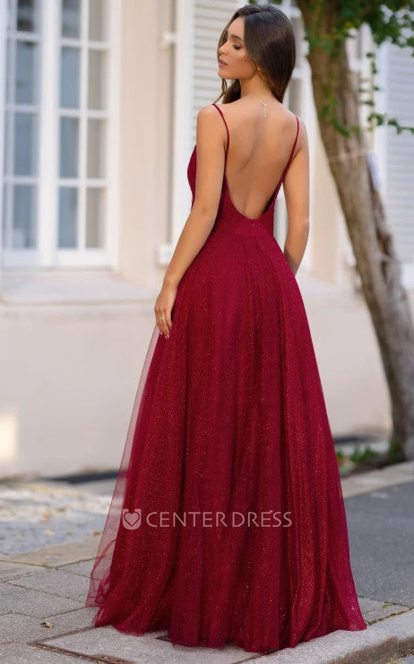 Elegant Tulle Sleeveless Floor-length A Line Prom Dress with Ruching