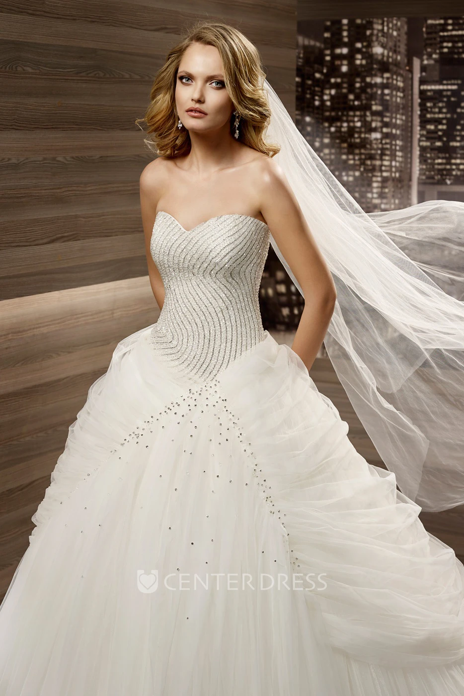 Sweetheart A-line Puffy Wedding Gown with Beaded Details and Side Ruching
