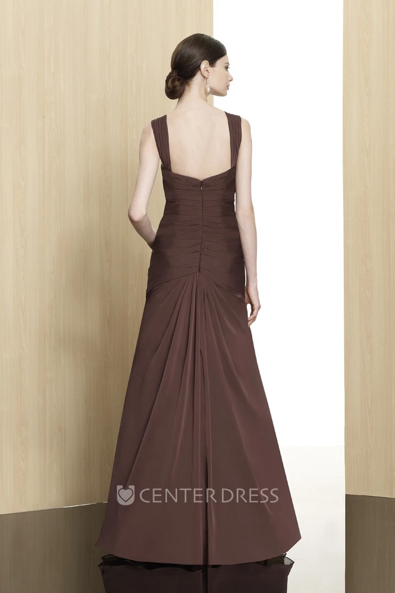 A-Line Sleeveless Beaded Floor-Length Chiffon Formal Dress With Zipper Back And Draping