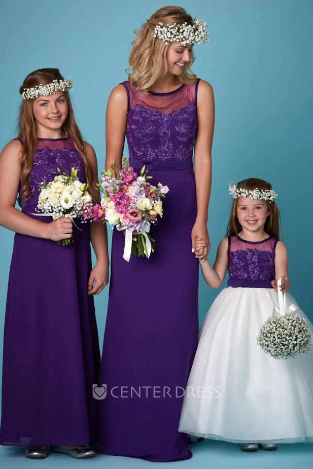 Sleeveless Scoop Neck Appliqued Chiffon Bridesmaid Dress