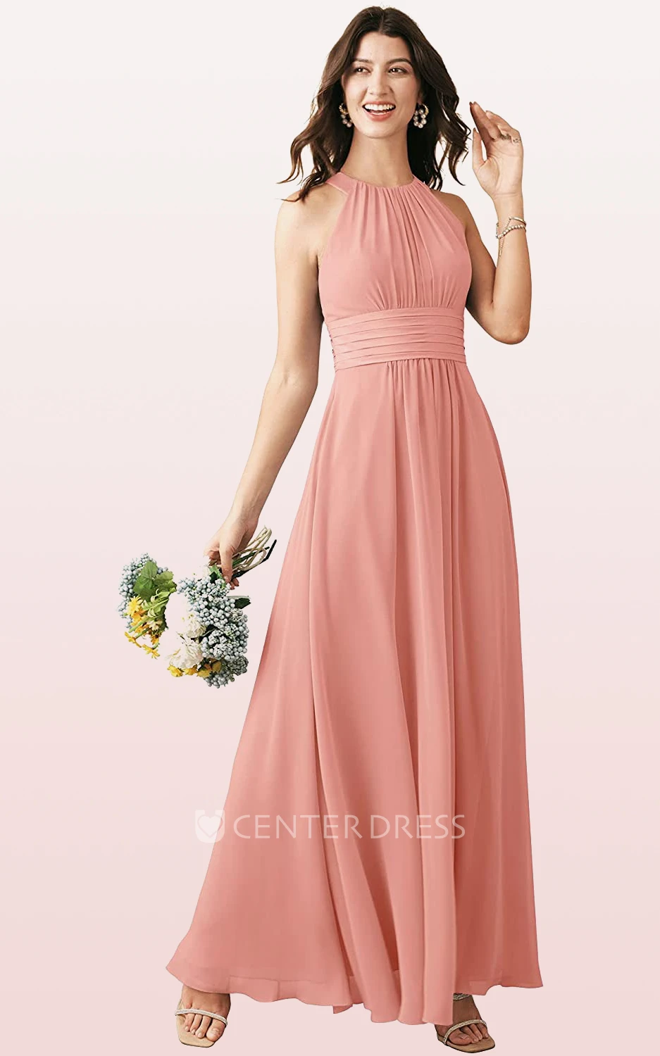 Chiffon Ankle-length Halter A Line Sleeveless Bridesmaid Dress With Ruching