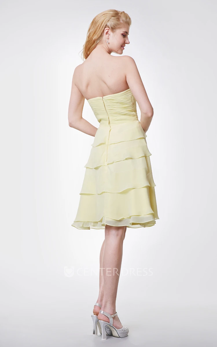 Simple Style Sweetheart Layered A-line Knee Length Chiffon Dress