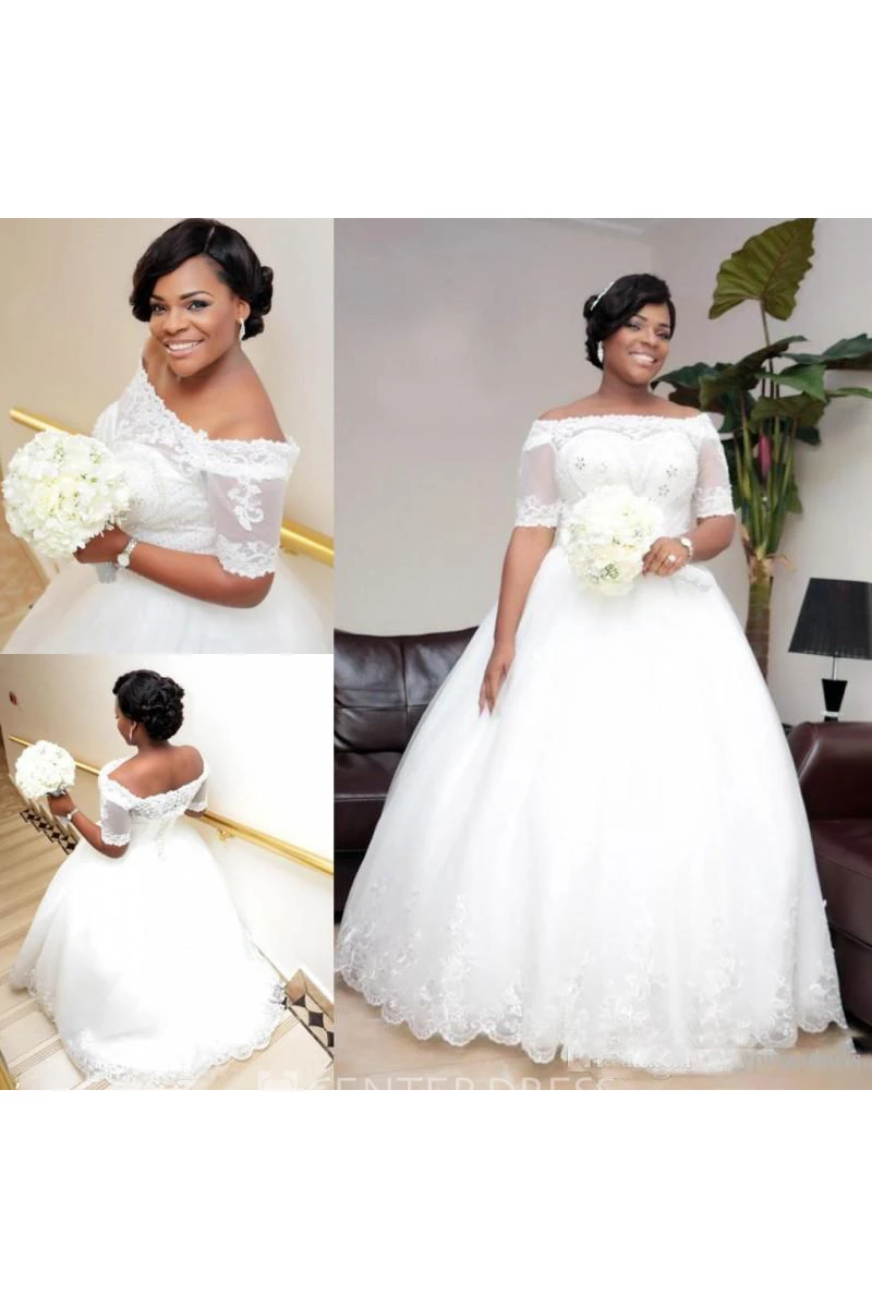 Ball Gown Off-the-shoulder Lace Tulle Open Back Zipper Wedding Gown