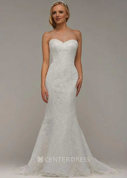 Long Sweetheart Beaded Long-Sleeve Lace Wedding Dress
