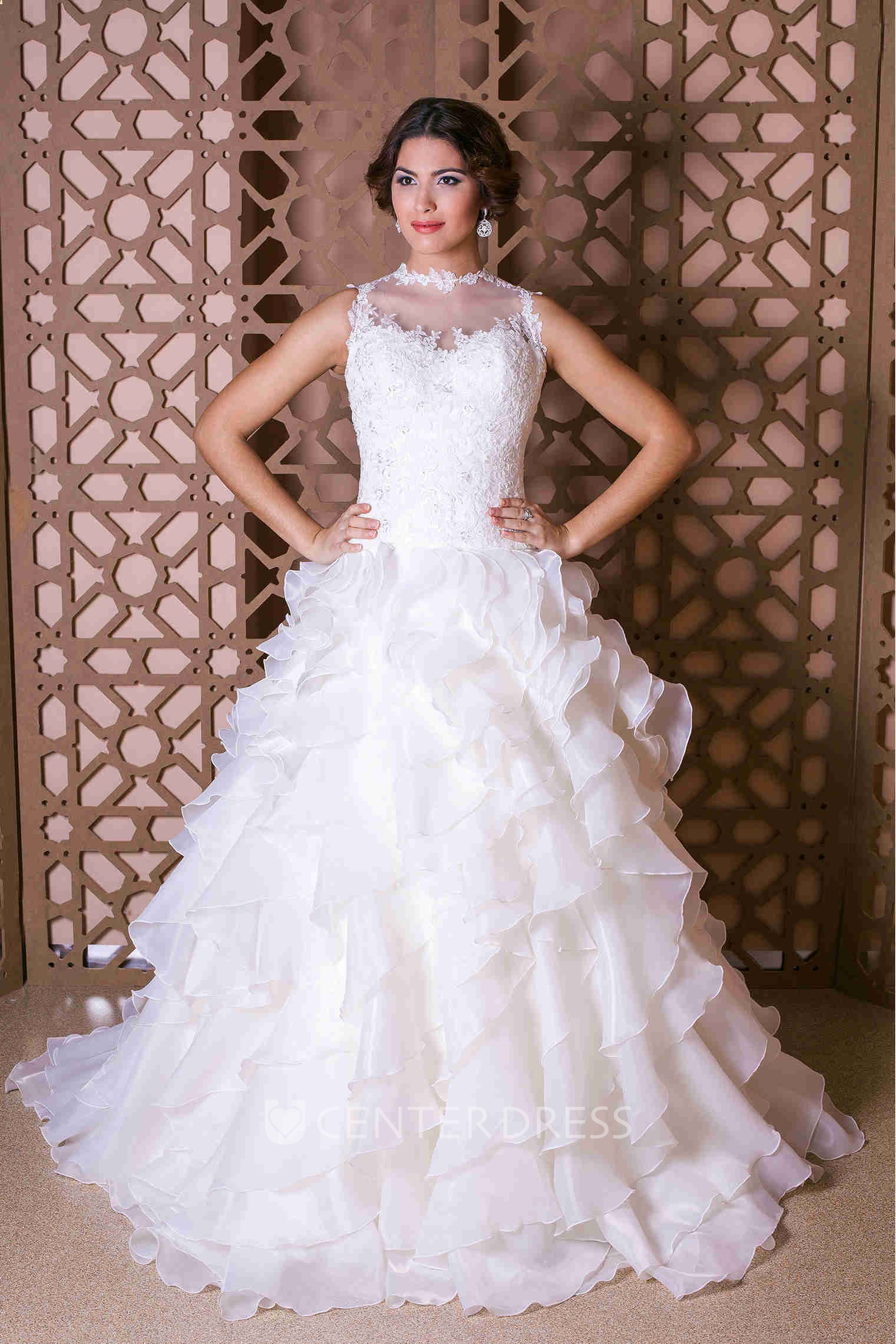 Tiered organza hotsell wedding dress