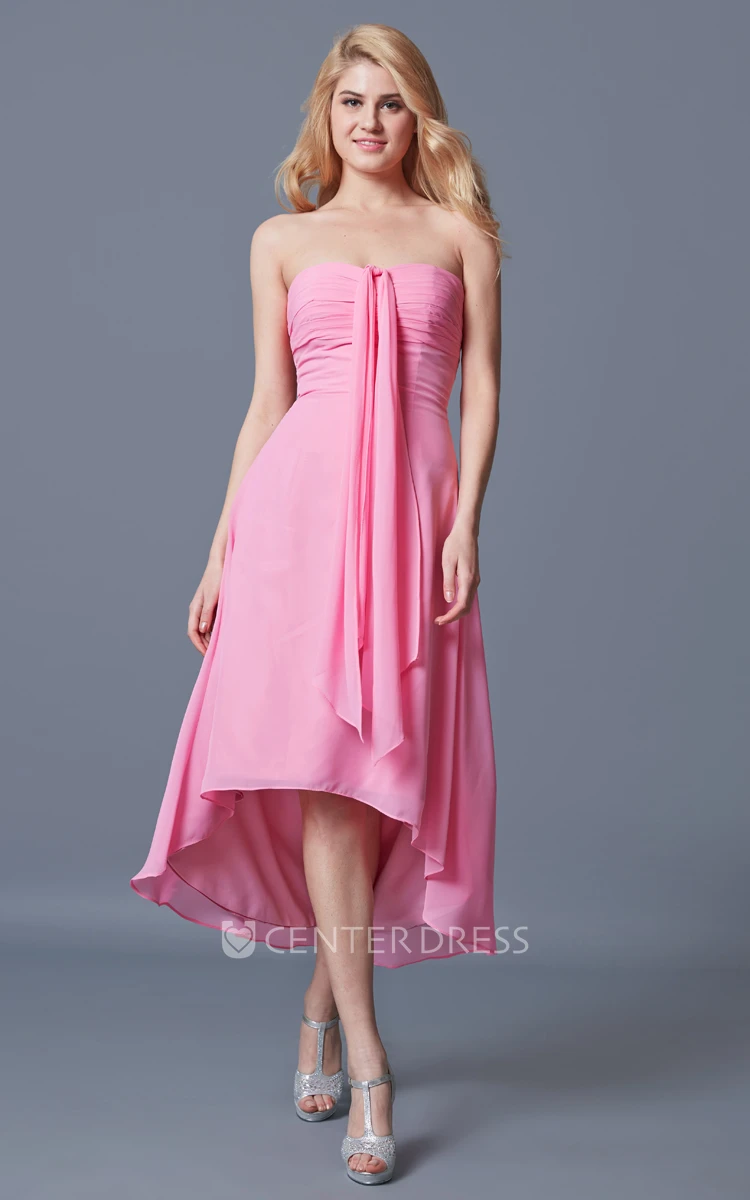 Sleeveless Ruched Sweetheart A-line High-low Chiffon Dress With Draping