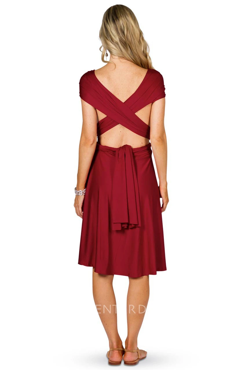 Knee-Length Sleeveless Criss-Cross Strapped Chiffon Convertible Bridesmaid Dress