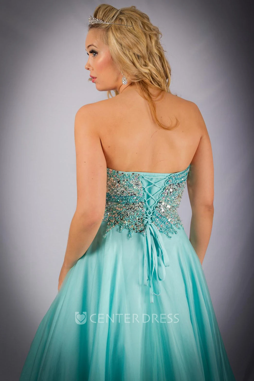 A-Line Sleeveless Sweetheart Beaded Long Tulle Prom Dress With Pleats