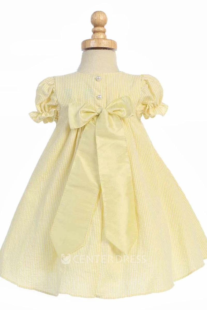 Tea-Length Cap-Sleeve Tiered Flower Girl Dress With Split