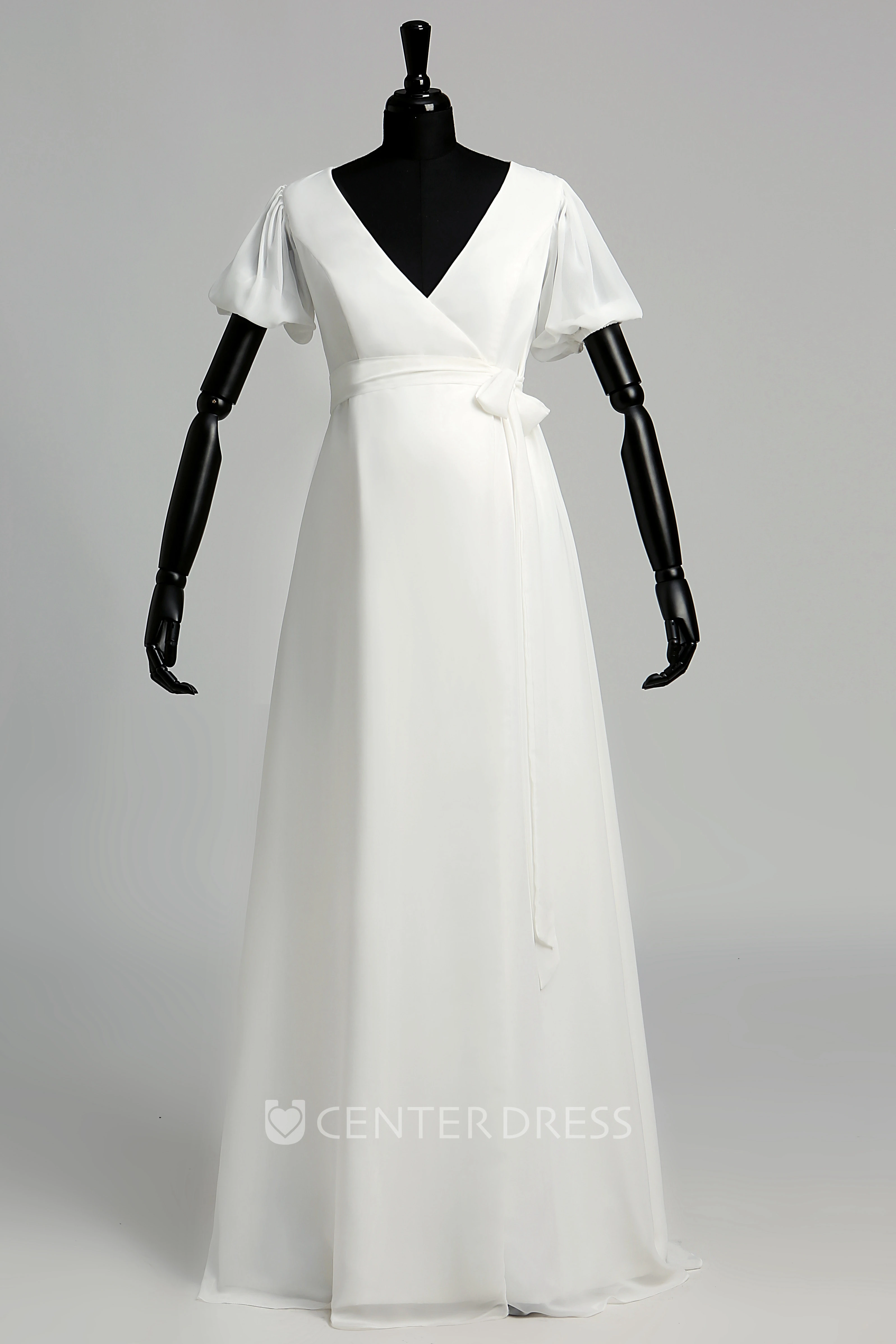 A Line Court Floor-length Ruffles Sash Ribbon Chiffon Maternity Wedding Dress