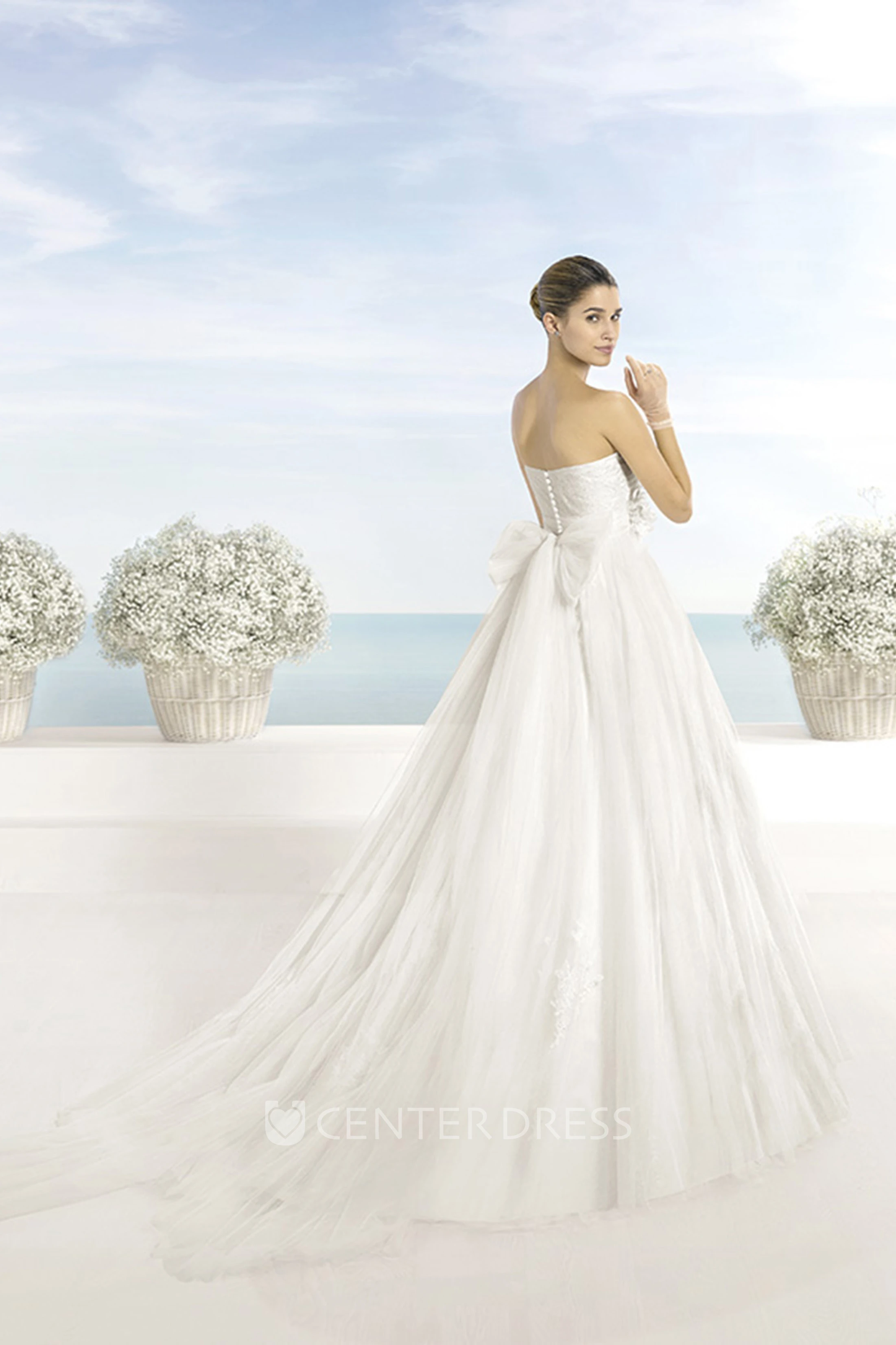 Ball Gown Sweetheart Tulle Wedding Dress With Bow And Appliques