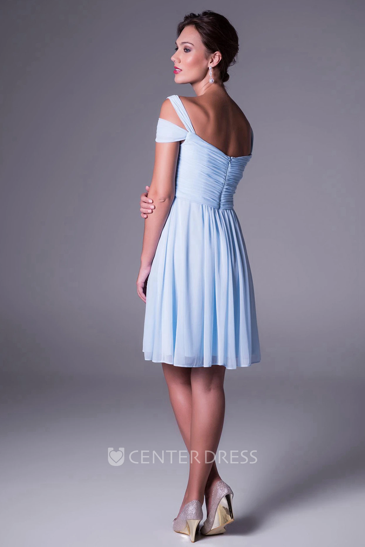 Short Chiffon Bridesmaid Dress With Criss Cross And V Back