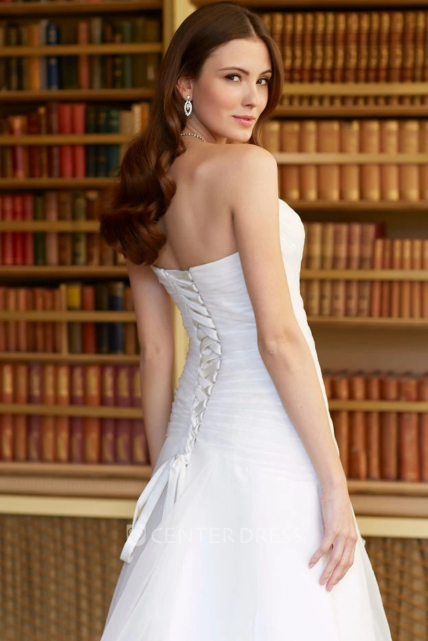 A-Line Sweetheart Sleeveless Floor-Length Criss-Cross Organza Wedding Dress With Draping