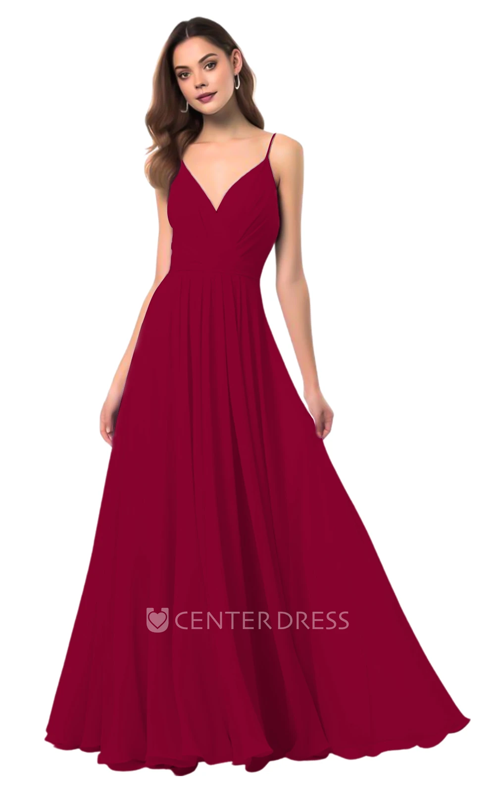 Elegant A-Line Spaghetti Chiffon V-neck Bridesmaid Dress Classy & Elegant