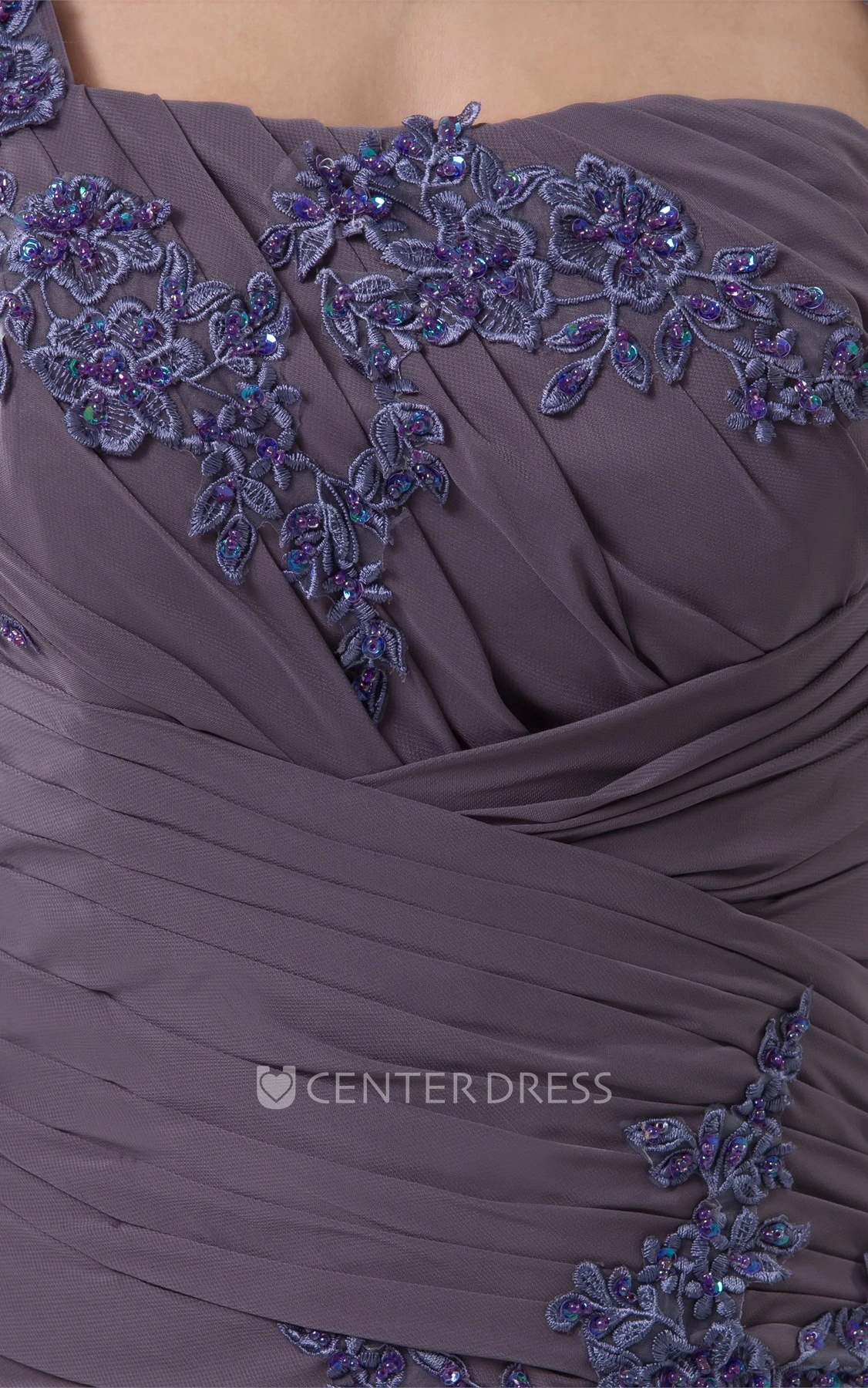 Strapless Chiffon Sheath Dress with Appliques and Bolero