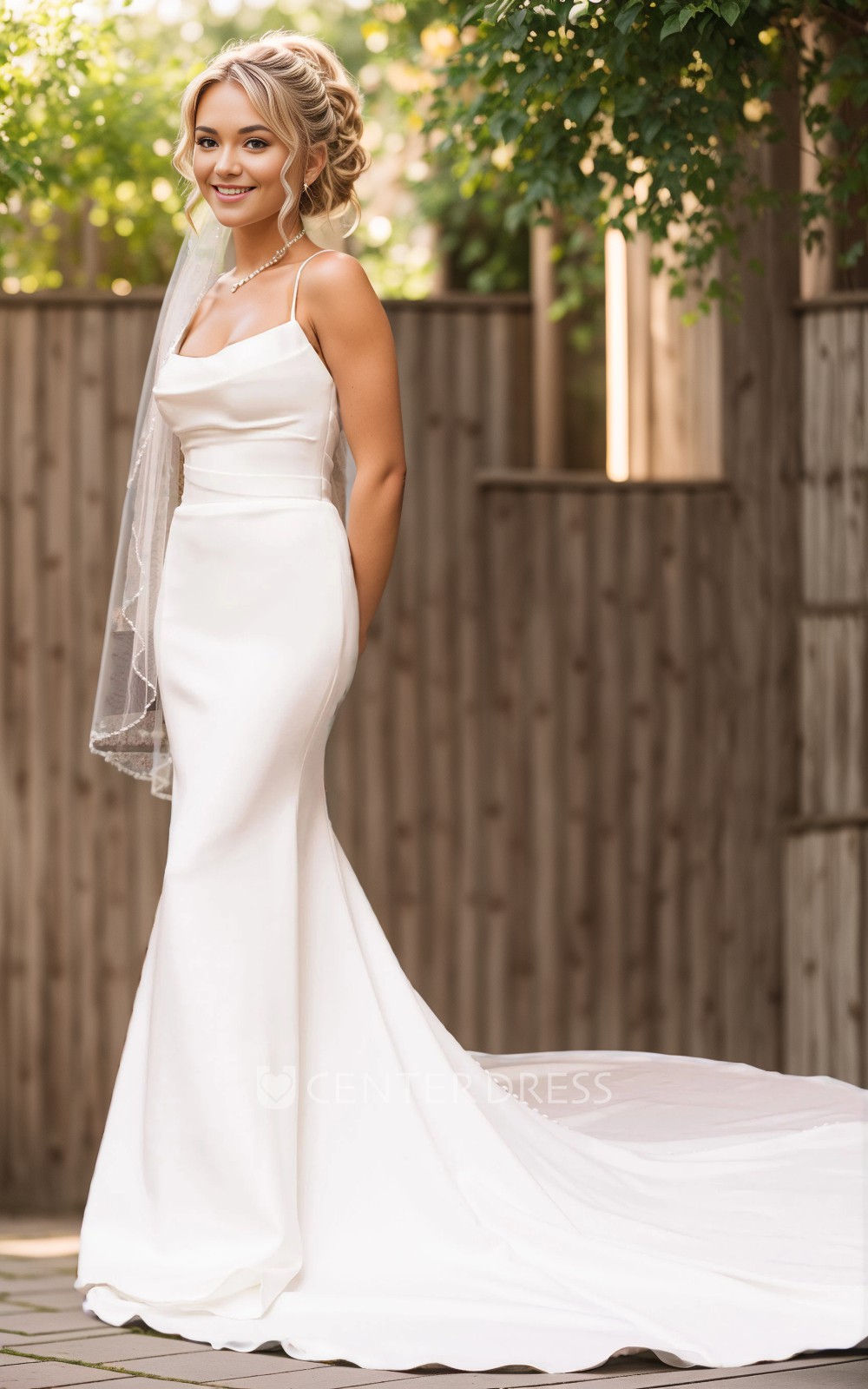 Flowy satin wedding dress best sale