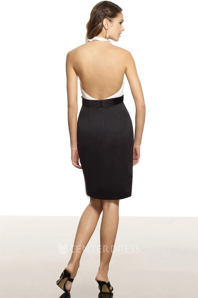 Pencil Mini Ruched Sleeveless V-Neck Satin Backless Bridesmaid Dress
