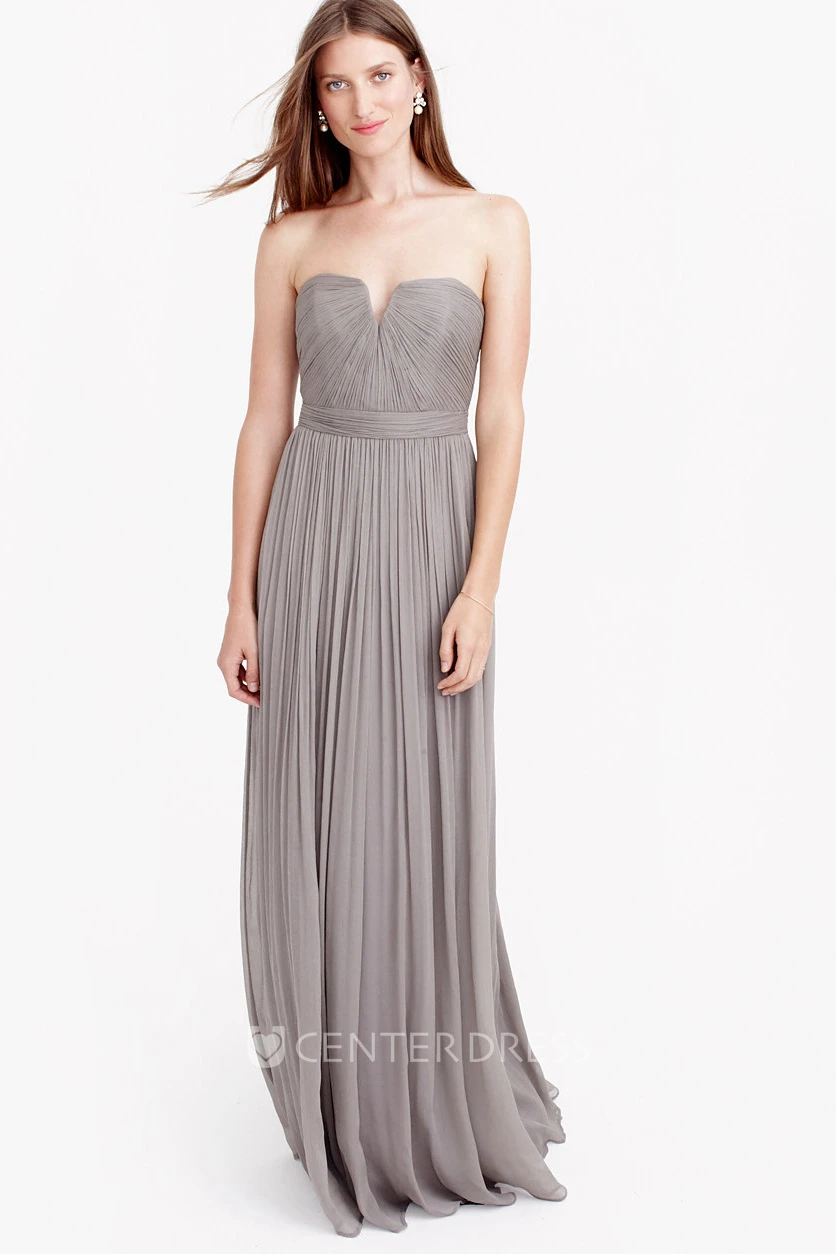Sheath Sleeveless Ruched Floor-Length Notched Chiffon Bridesmaid Dress With Pleats