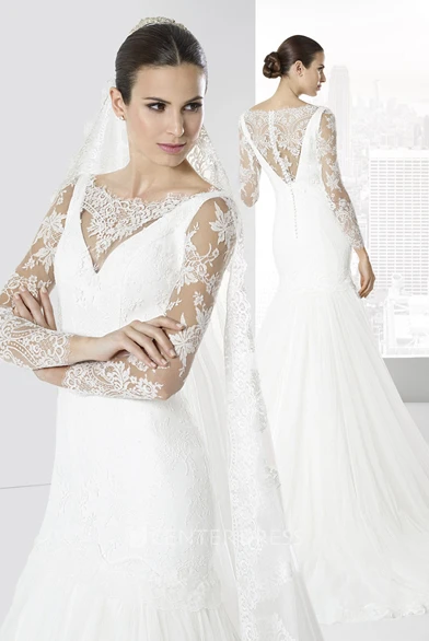 Mermaid Bateau-Neck Long-Sleeve Lace Wedding Dress With Illusion
