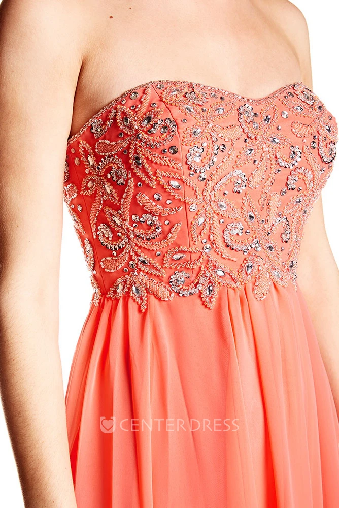 Strapless Beaded Chiffon Prom Dress With Brush Train