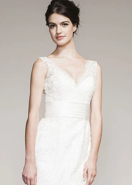 Mermaid Appliqued Maxi V-Neck Sleeveless Lace Warm Wedding Dress