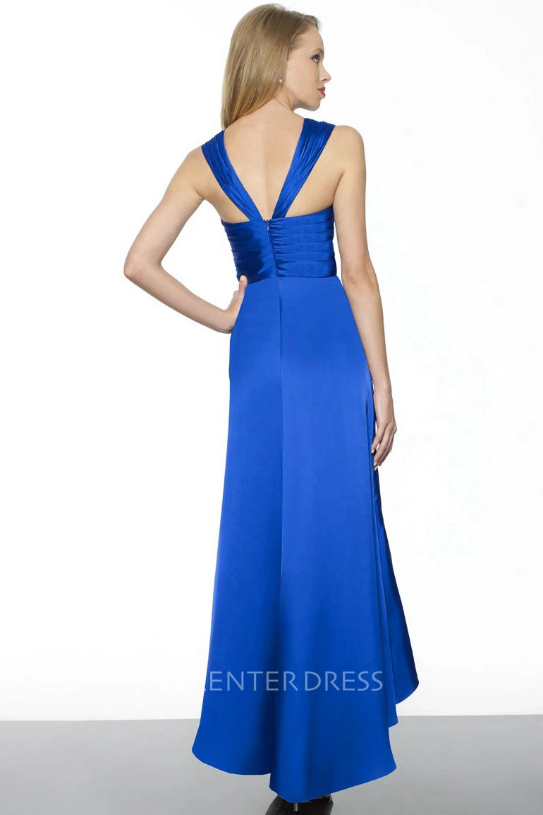 High-Low Criss-Cross Sleeveless Strapped Chiffon Bridesmaid Dress