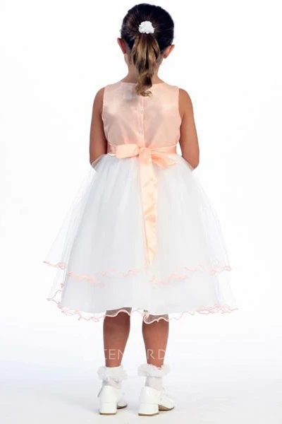 Tea-Length Floral Floral Tulle&Satin Flower Girl Dress
