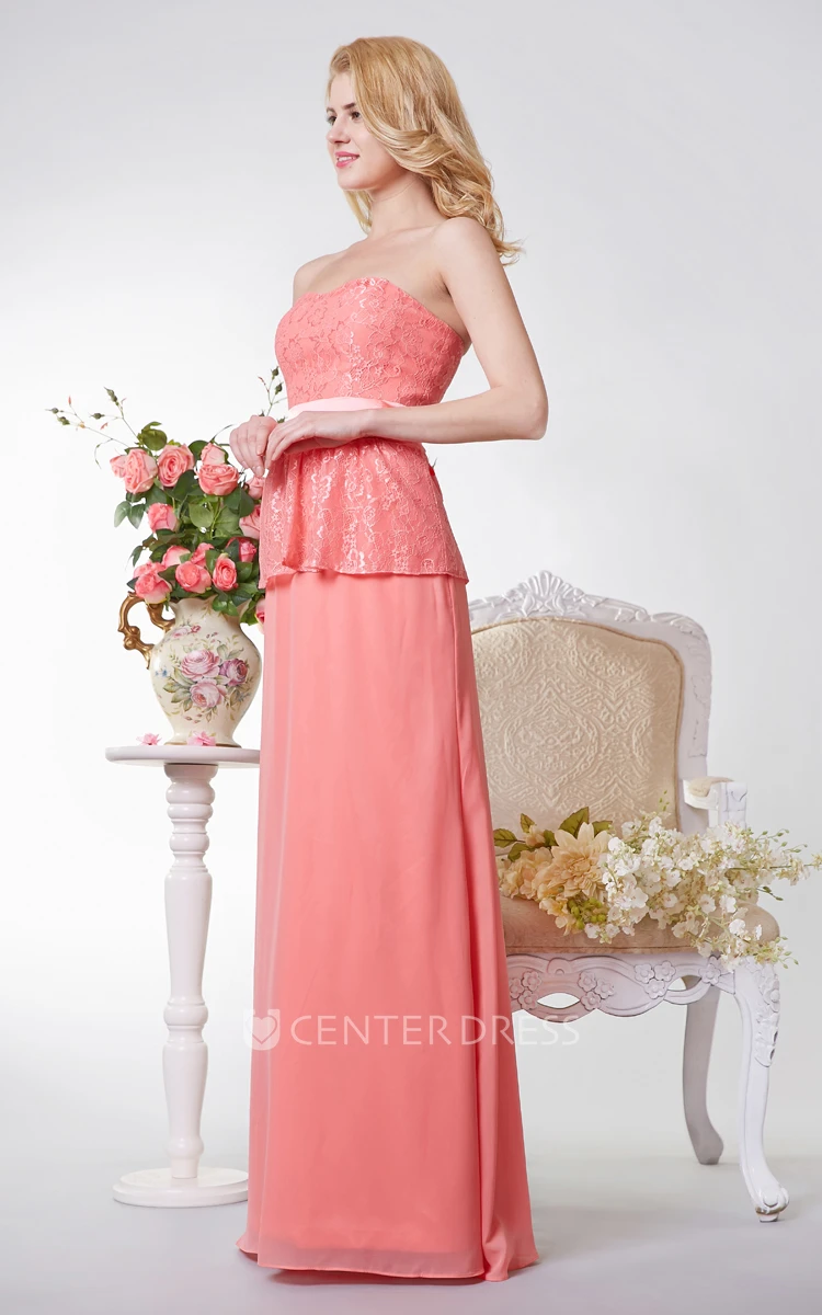 Backless A-line Long Chiffon Dress With Lace and Sash