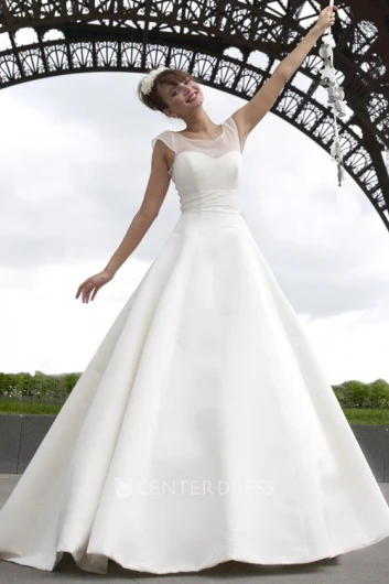 Maxi Scoop Bowed Satin Spring Wedding Dress With V Back